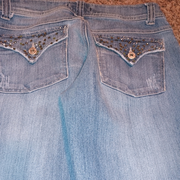 Vanilla Jeans Size 13 Bling Rhinestones and Lace Blue Denim Flare - Picture 4 of 9